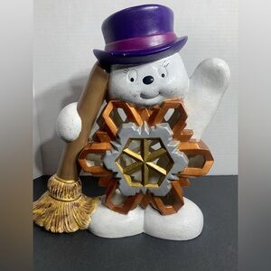 Vintage Festive Frosty Snowman ceramic mold with Broom and Snowflake figurine